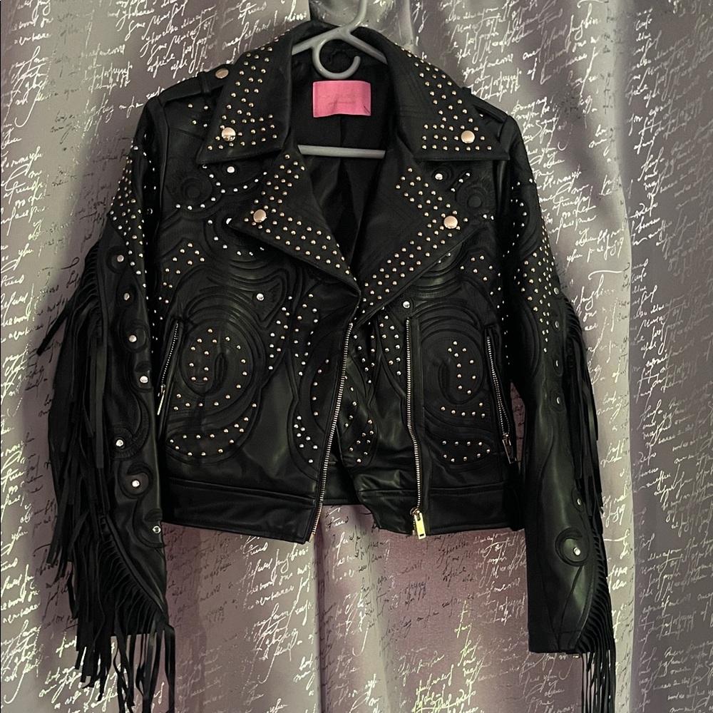 Azeala Wang Akira Studded Black Fringe Jacket